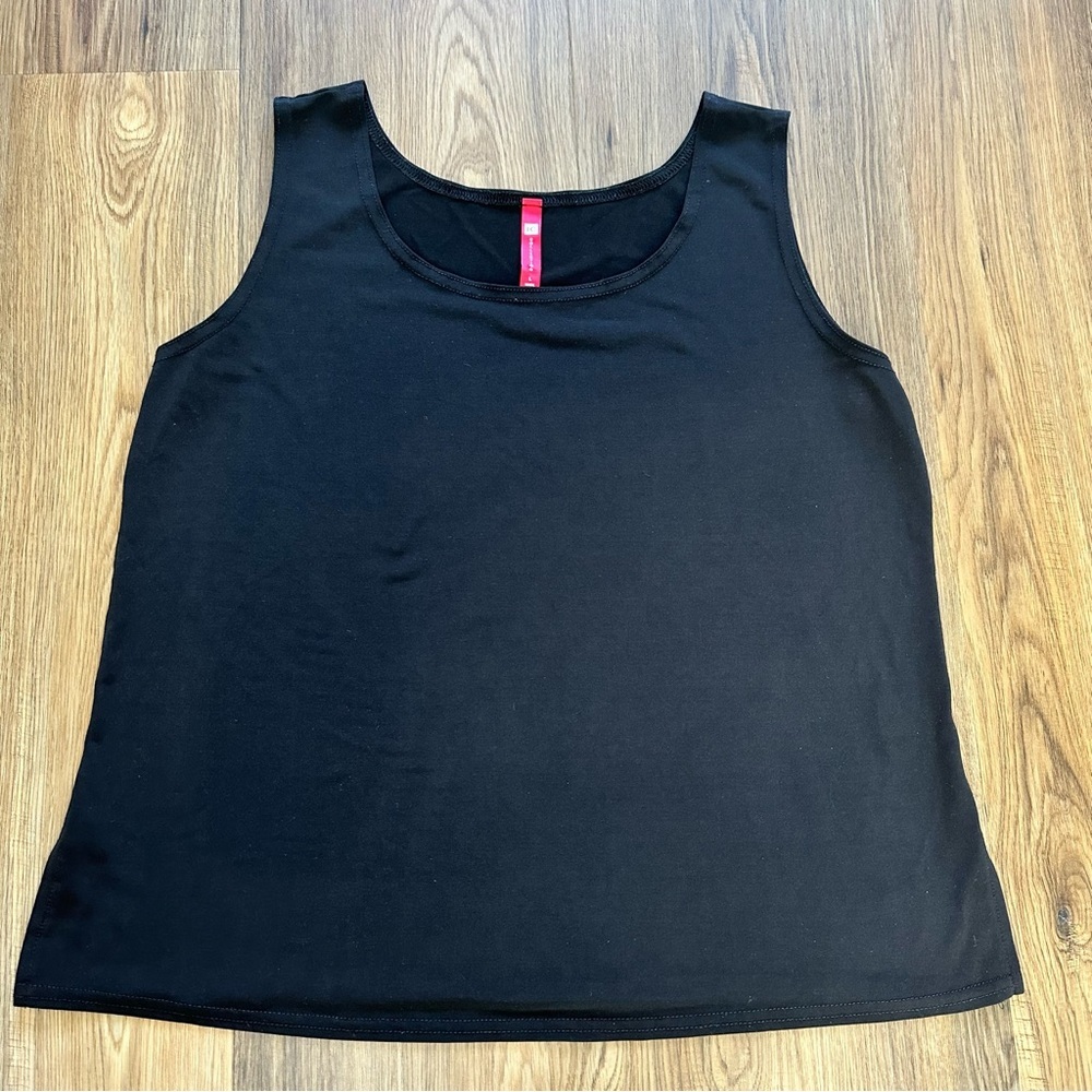 IC by Connie K Tank Top Size Large Black Jersey Stretch Scoop‎ Neck Cami Shell